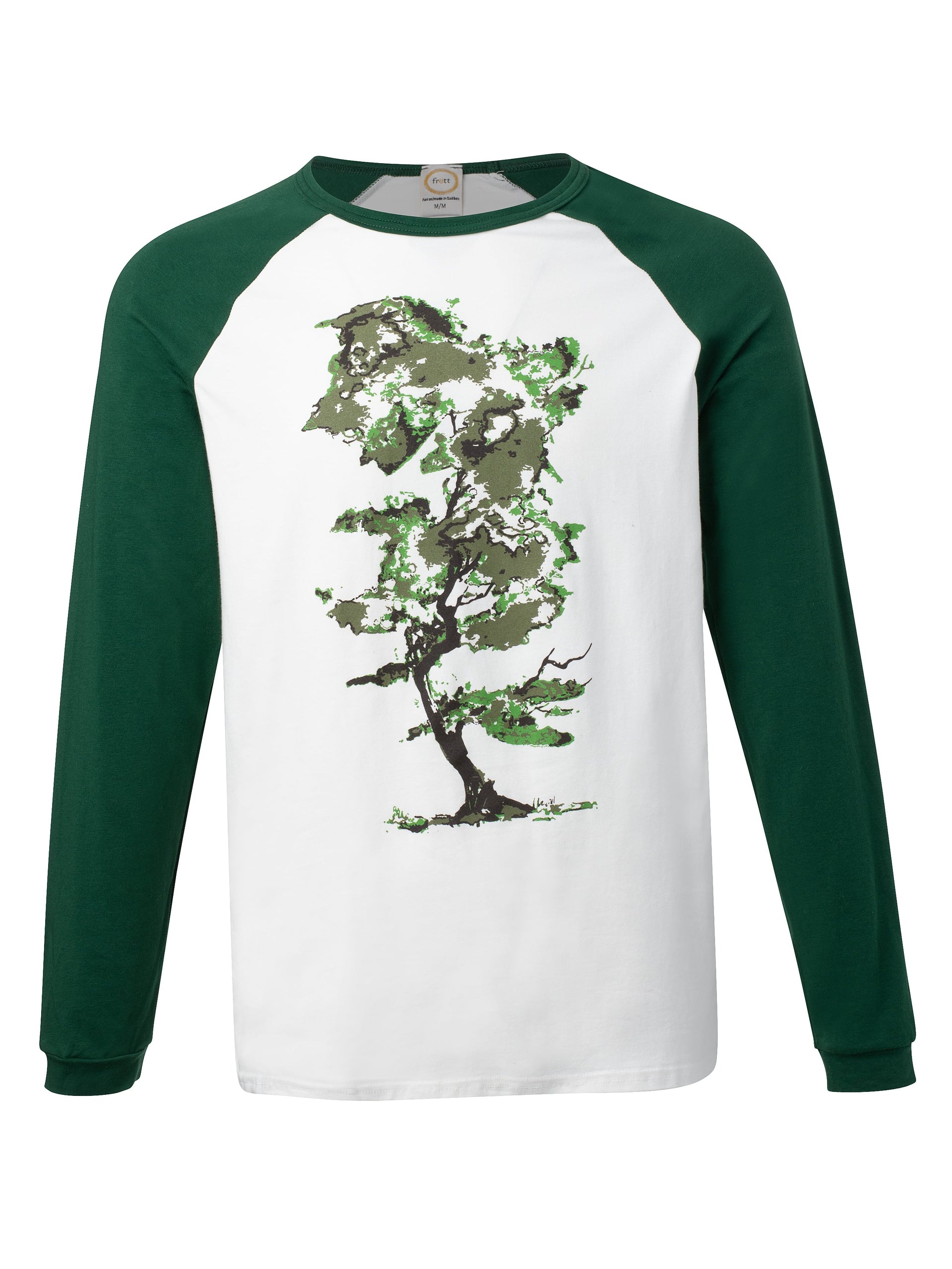 Chandail-RAGLAN arbre-coton bio-vert blanc-unisexe-ghost-FC16